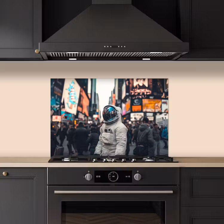 Spatscherm keuken - Stad - Mensen - Astronaut - Wit — 2