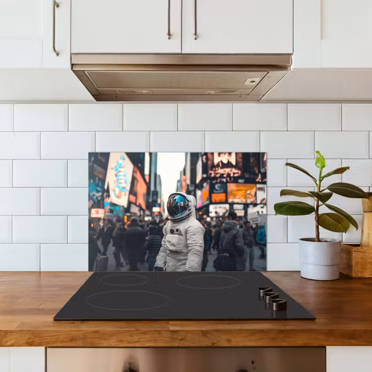 Spatscherm keuken - Stad - Mensen - Astronaut - Wit — 6