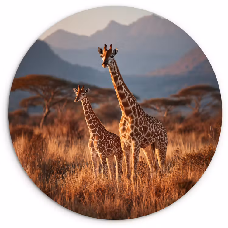 Muurcirkel - Giraffen - Hoog gras - Acaciabomen