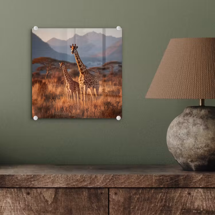 Glas schilderij - Giraffen Savanne Zonsondergang — 4