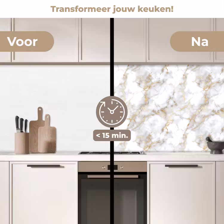 Keuken achterwand - Gouden aders - Marmer - Wit — 2