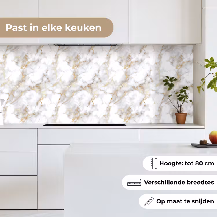 Keuken achterwand - Gouden aders - Marmer - Wit — 4