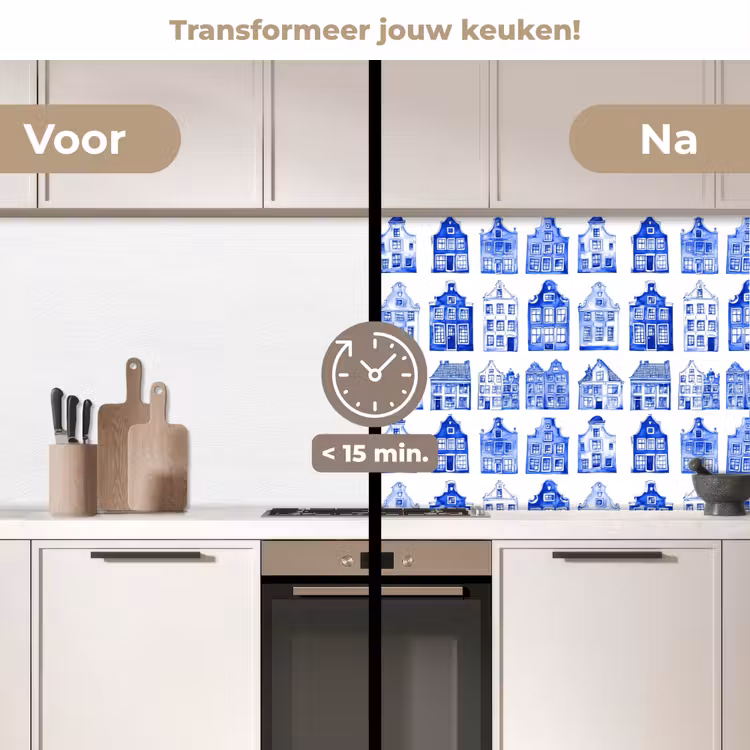 Keuken achterwand - Patroon - Huizen - Blauw — 2