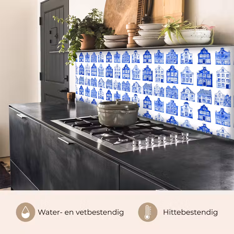Keuken achterwand - Patroon - Huizen - Blauw — 3