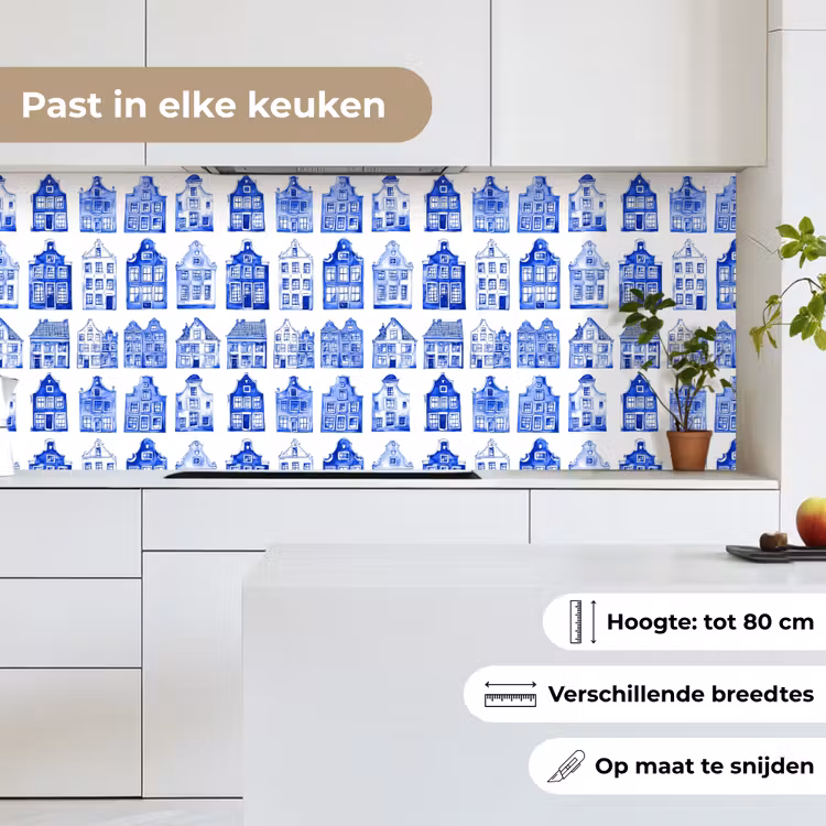 Keuken achterwand - Patroon - Huizen - Blauw — 4