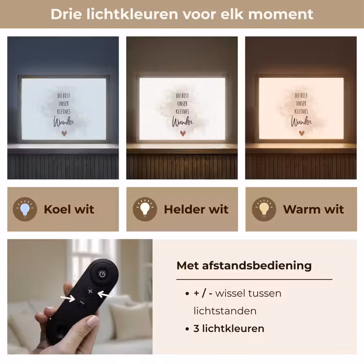 Lightbox - Wandlamp kinderkamer - Quote - Wonder - Beige - Wit - Hart — 8