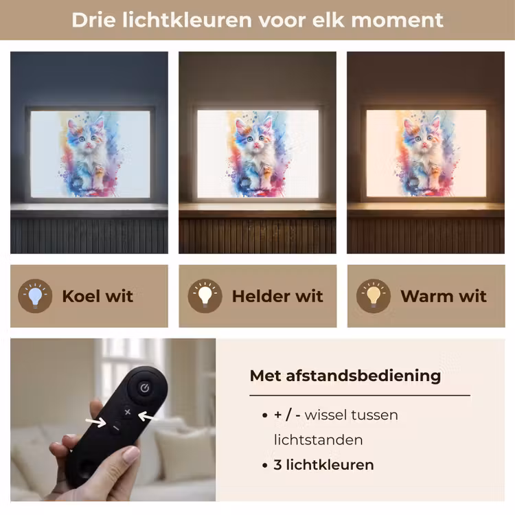 Lightbox - Wandlamp kinderkamer - Kat - Kleurrijk - Verf - Dier - Wit — 8