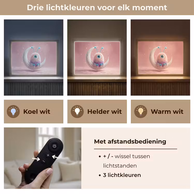 Lightbox - Wandlamp kinderkamer - Maan - Monster - Roze — 8