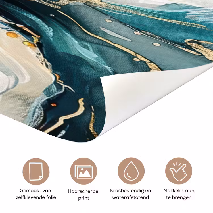 Deursticker - Abstracte Boom Petrol Gouden Spetters — 3