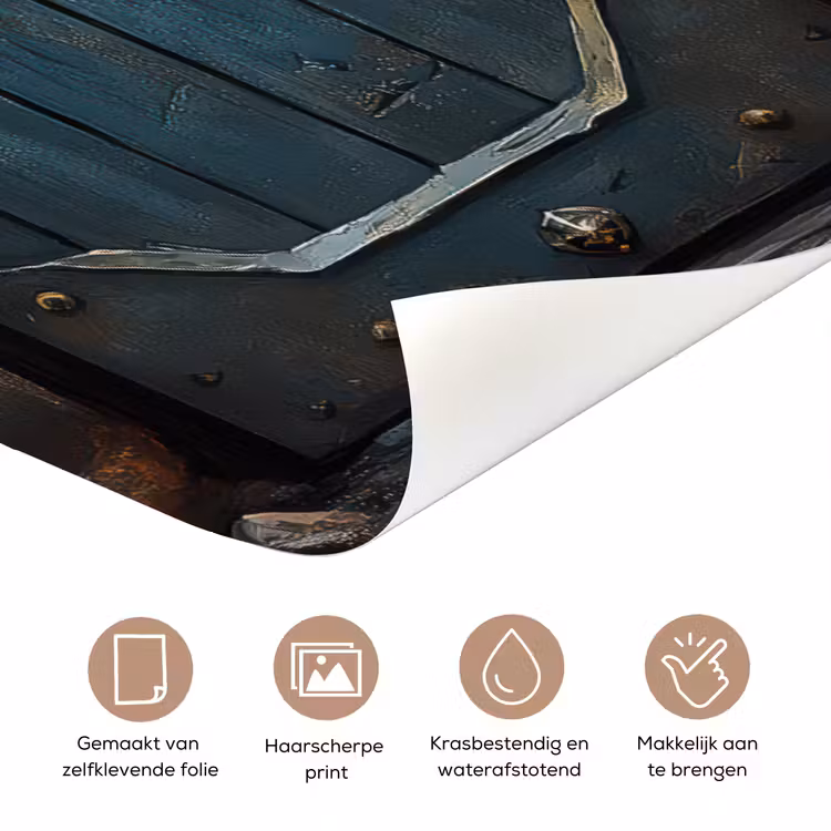 Deursticker - Kasteeldeur - Blauw - Stenen - Hout — 3