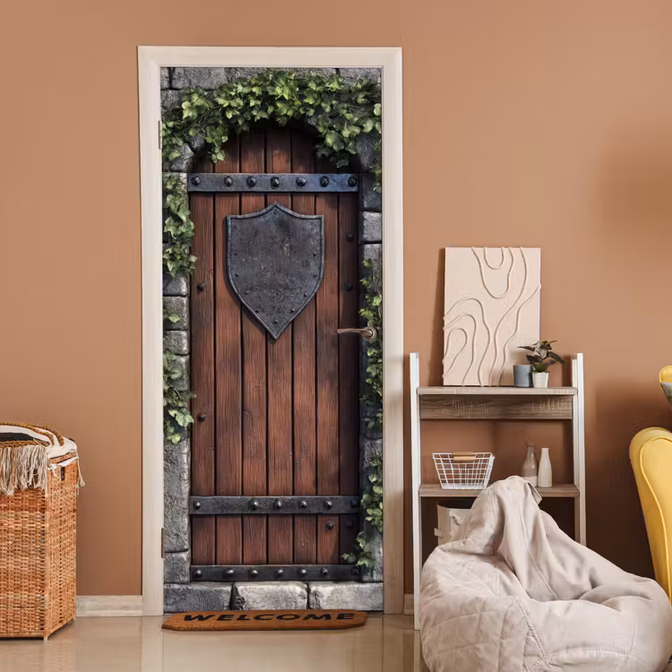Deursticker - Kasteeldeur - Bruin - Stenen - Hout - Klimop — 2
