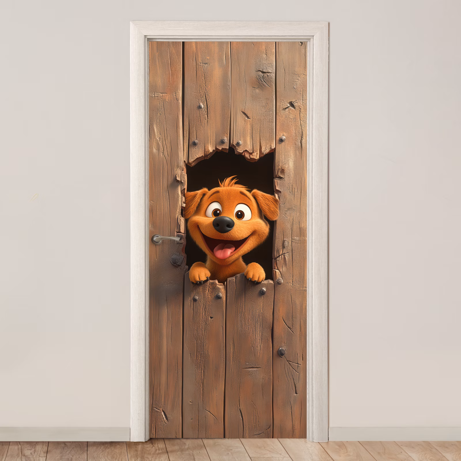 Deursticker - Hond - Dieren - Animatie - Hout - Modern — 1