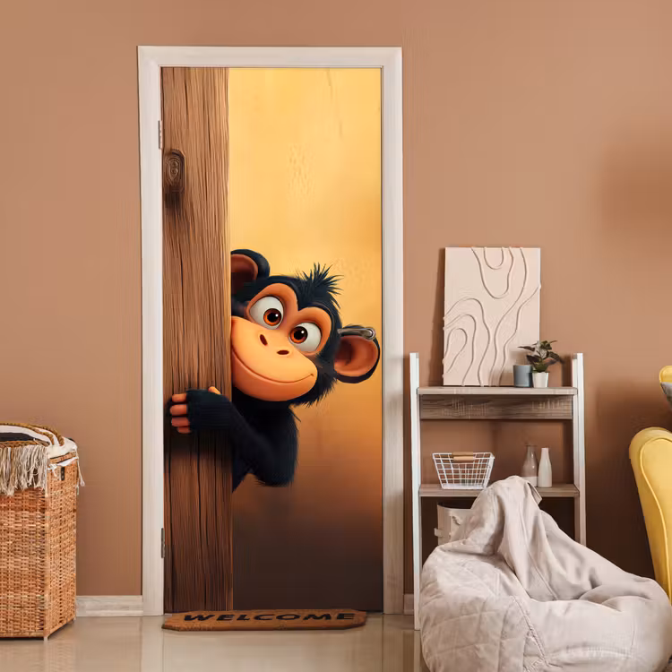 Deursticker - Aap - Dieren - Animatie - Deur — 2
