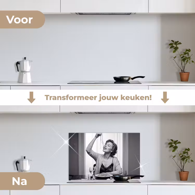 Spatscherm keuken - Vrouw - Spaghetti - Zwart - Wit — 3