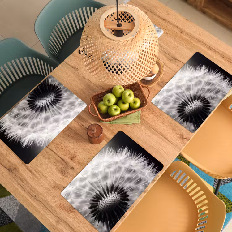 Placemat - 6 stuks - Paardenbloem - Zwart - Wit — 6