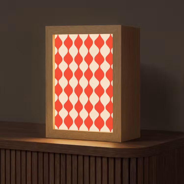 Tafellamp - Golvend patroon - Retro - Rood - Beige — 1