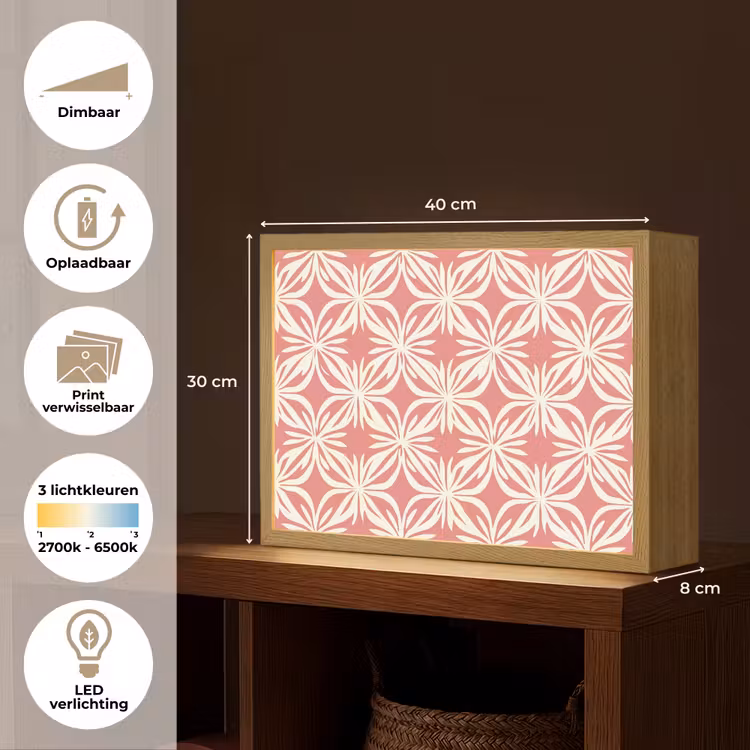 Lightbox - Wandlamp - Roze - Bloemenmotief - Wit - Modern — 10