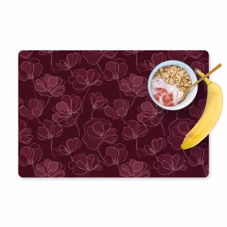 Placemat - 6 stuks - Bloemen - Patroon - Bordeauxrood