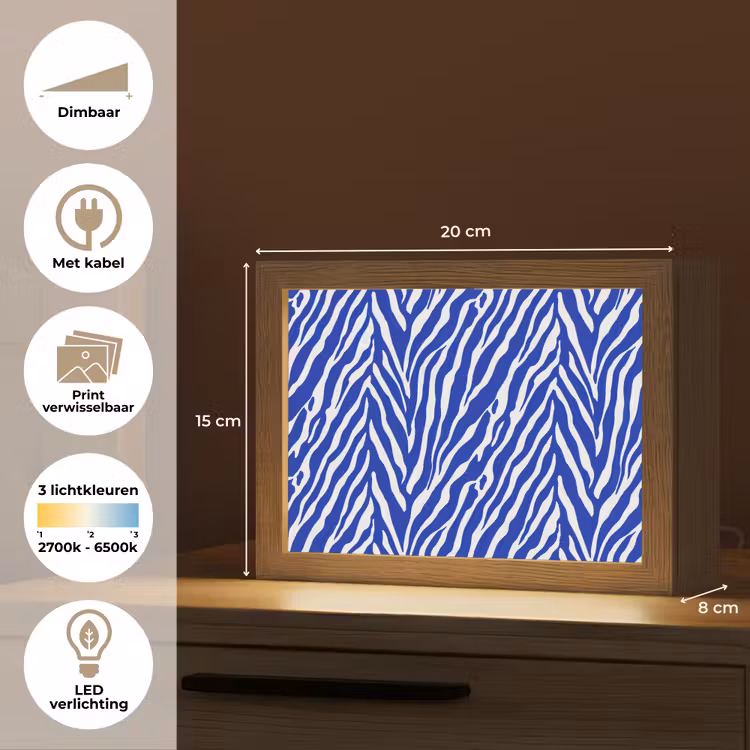 Lightbox - Wandlamp - Zebra - Patroon - Kobalt - Blauw — 9