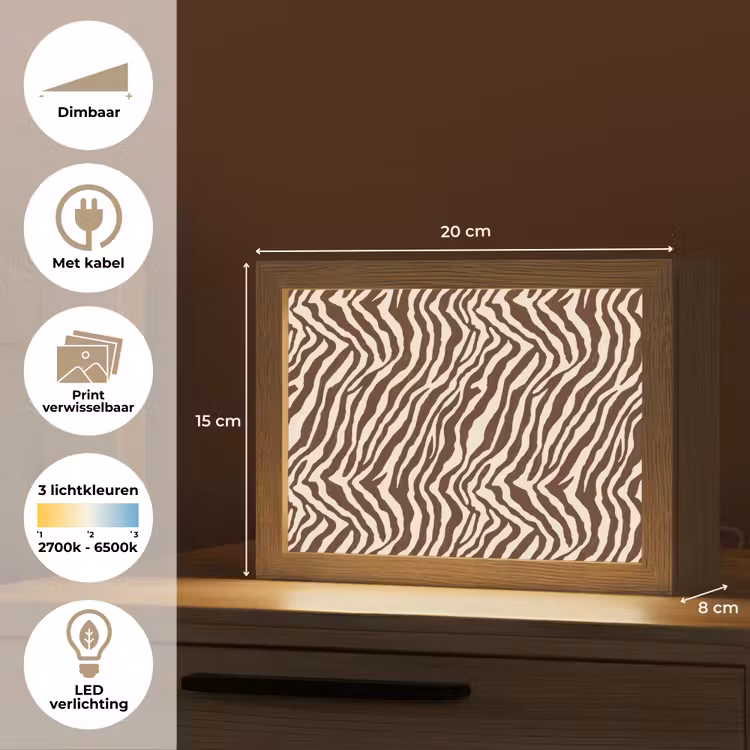 Lightbox - Wandlamp - Zebra - Patroon - Zwart - Wit — 9