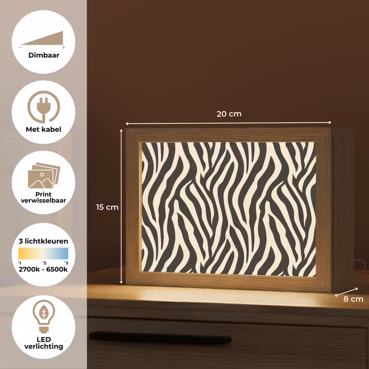 Lightbox - Wandlamp - Zebra - Print - Klassiek - Zwart — 9