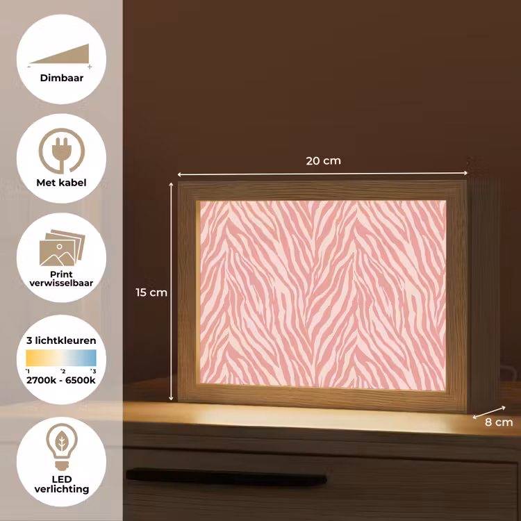 Lightbox - Wandlamp - Zebra - Print - Roze — 9