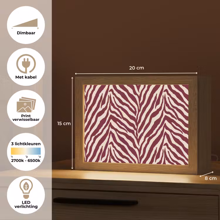 Lightbox - Wandlamp - Zebra - Motief - Bordeaux - Rood — 9