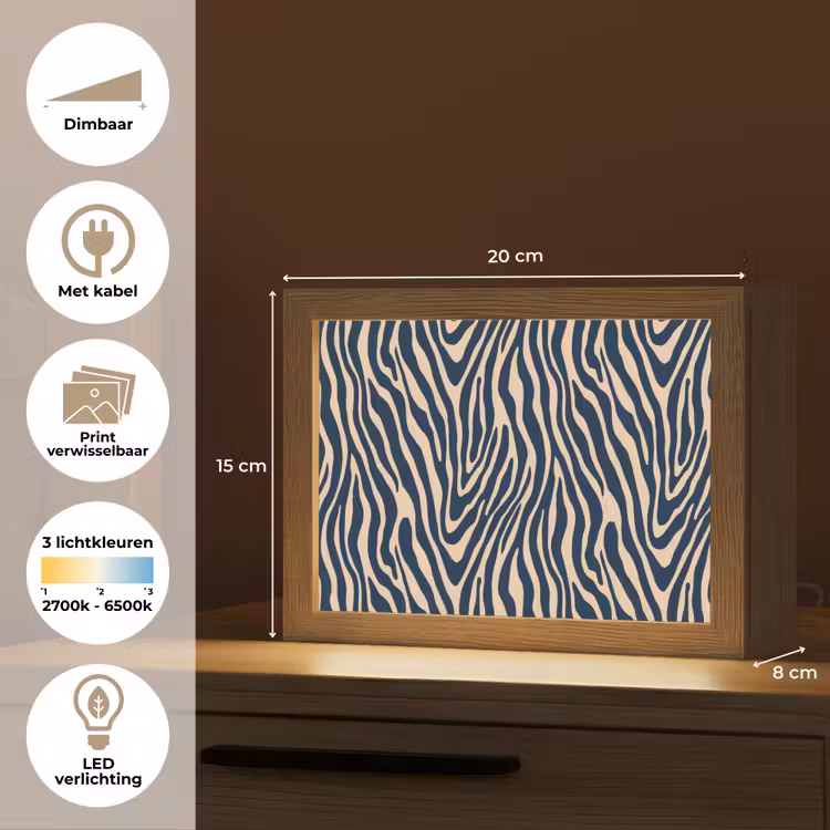 Lightbox - Wandlamp - Zebra - Patroon - Blauw - Beige — 9