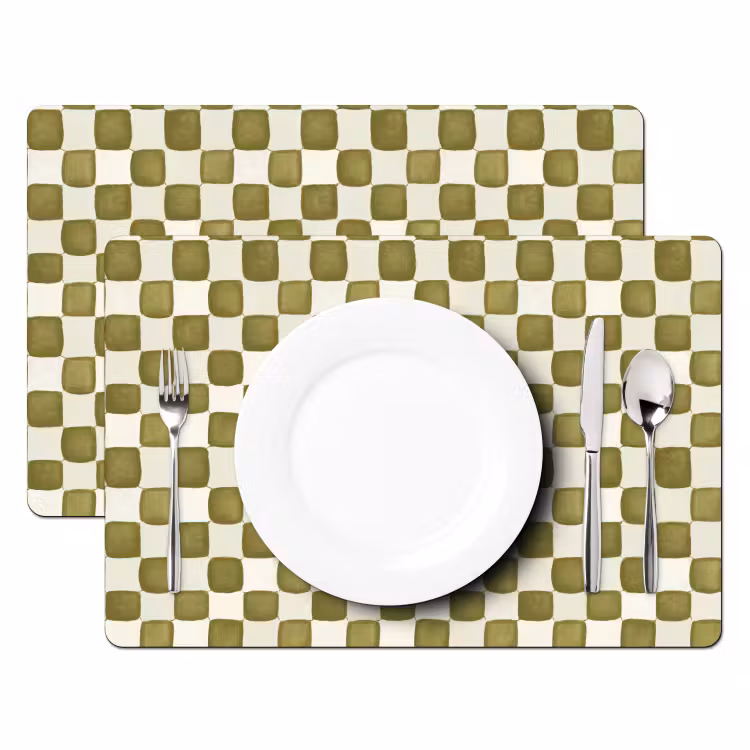 Placemat - 6 stuks - Schaak - Patroon - Groen — 2