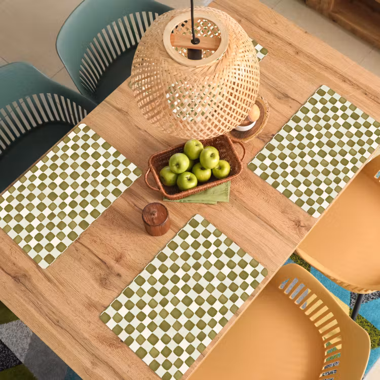Placemat - 6 stuks - Schaak - Patroon - Groen — 6