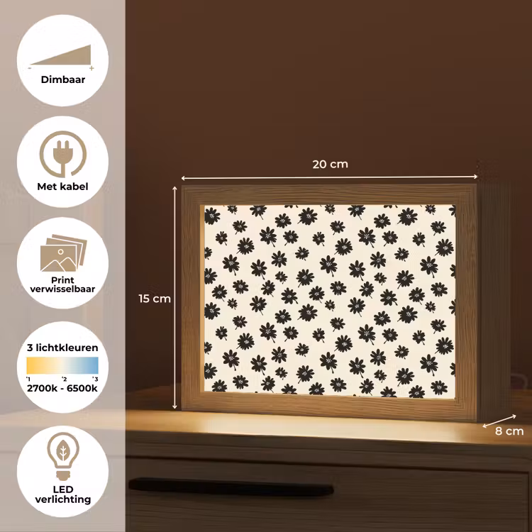 Lightbox - Wandlamp - Madeliefjes - Grafisch - Zwart - Beige — 9