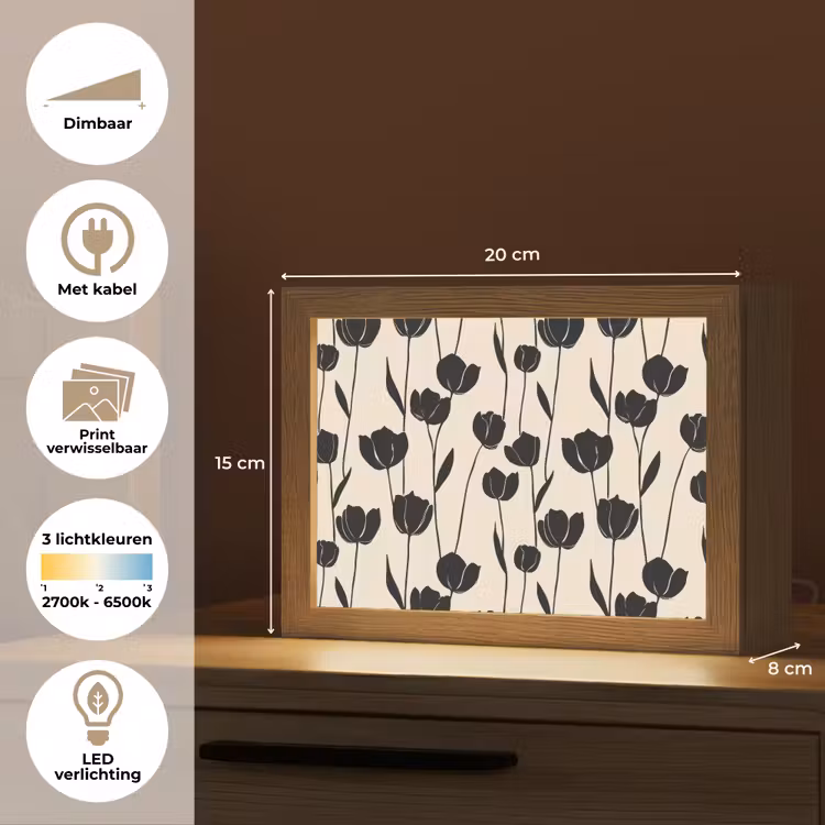 Lightbox - Wandlamp - Tulpen - Patroon - Zwart — 9