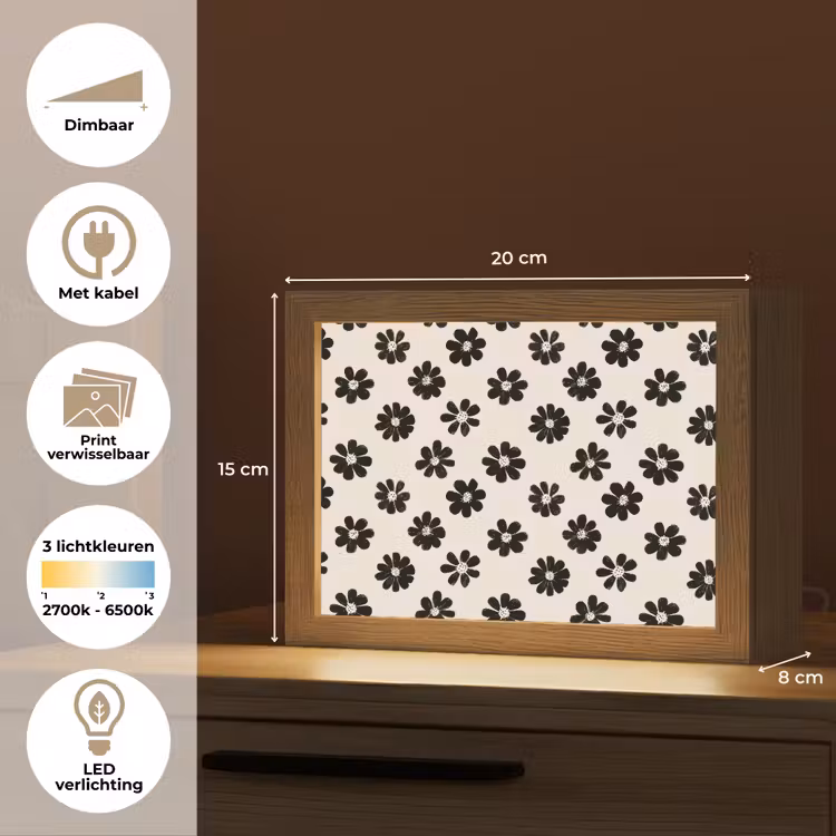 Lightbox - Wandlamp - Grafisch - Madeliefjes - Zwart - Beige — 9