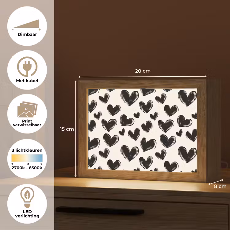 Lightbox - Wandlamp - Hartjes - Patroon - Zwart — 9