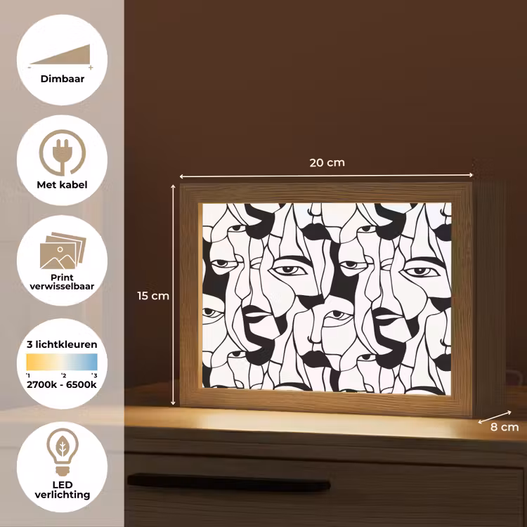 Lightbox - Wandlamp - Lijnen - Gezichten - Zwart - Wit — 9