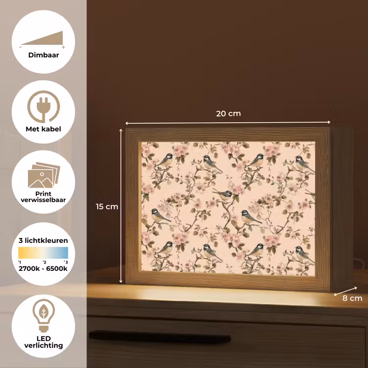 Lightbox - Wandlamp - Bloesem - Koolmees - Roze — 9