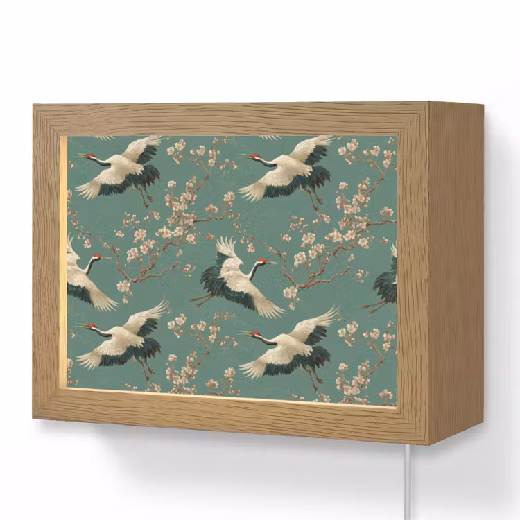 Lightbox - Wandlamp - Kersenbloesem - Kraamvogels - Groen — 1