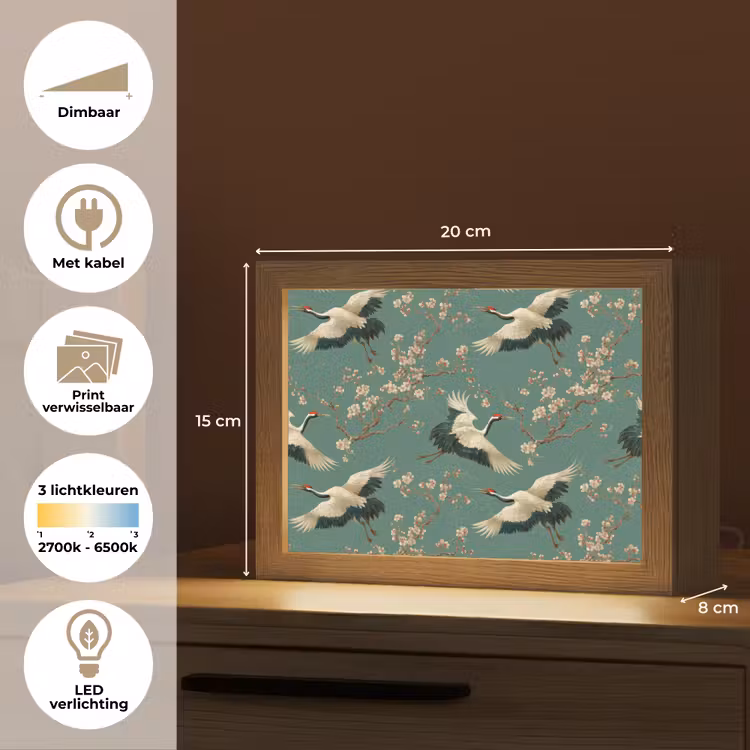 Lightbox - Wandlamp - Kersenbloesem - Kraamvogels - Groen — 9