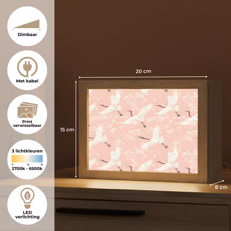 Lightbox - Wandlamp - Kraanvogels - Bloesem - Roze — 9