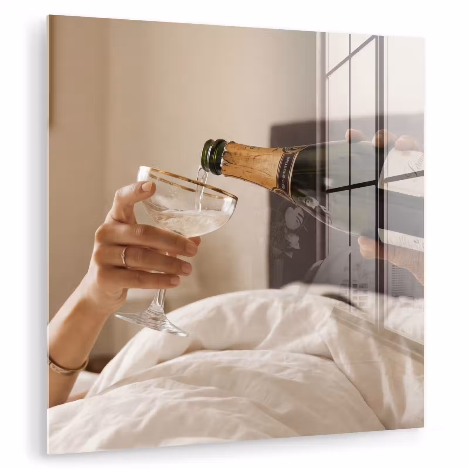 Glas schilderij - Champagne - Bed - Bubbels — 1