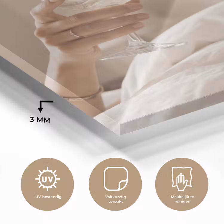 Glas schilderij - Champagne - Bed - Bubbels — 3