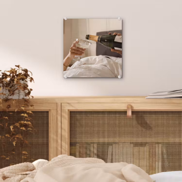 Glas schilderij - Champagne - Bed - Bubbels — 5