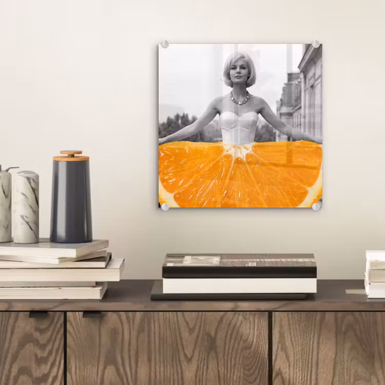 Glas schilderij - Sinaasappel - Eiffeltoren - Vrouw — 2