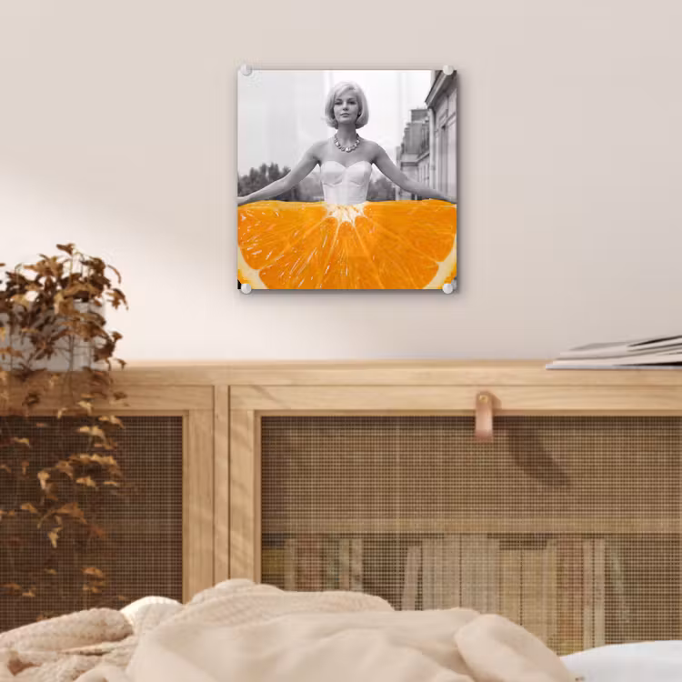 Glas schilderij - Sinaasappel - Eiffeltoren - Vrouw — 5