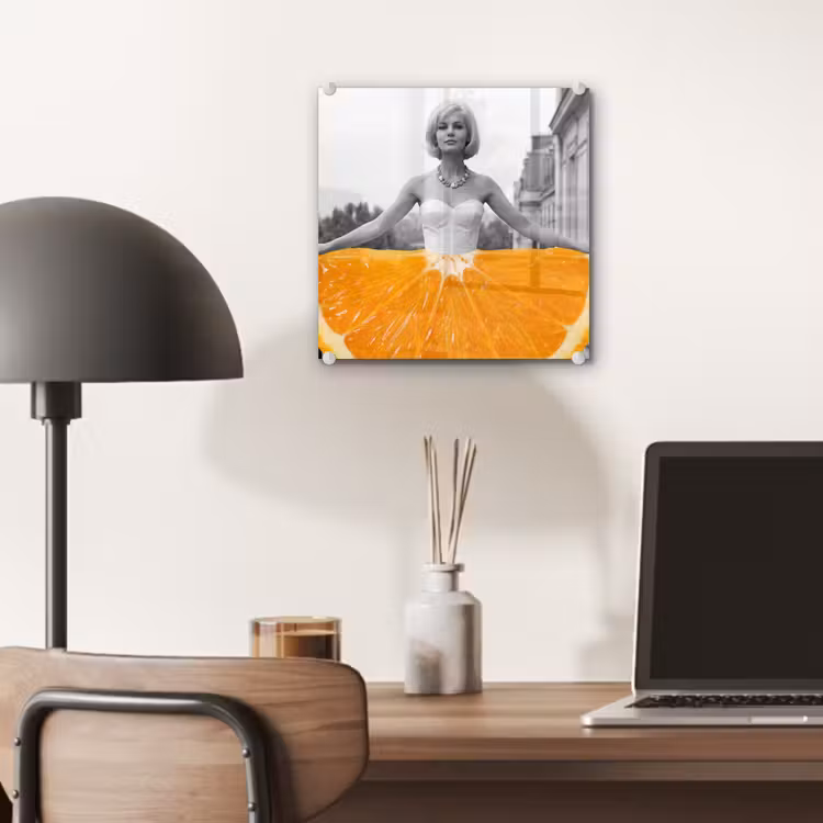Glas schilderij - Sinaasappel - Eiffeltoren - Vrouw — 7