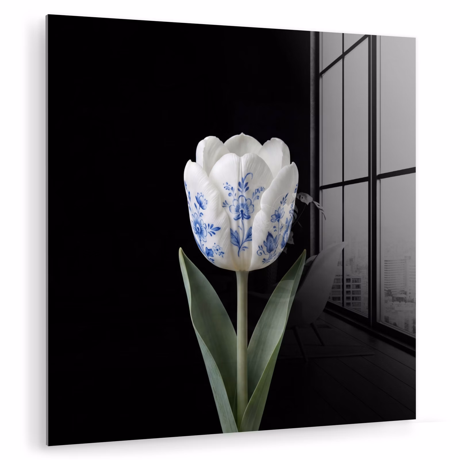Glas schilderij - Tulp Delfts Blauw — 1