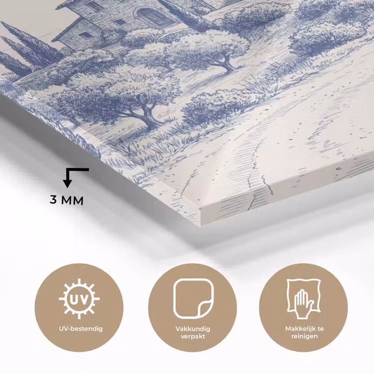 Glas schilderij - Toscaanse Villa Cipressen Blauw — 3