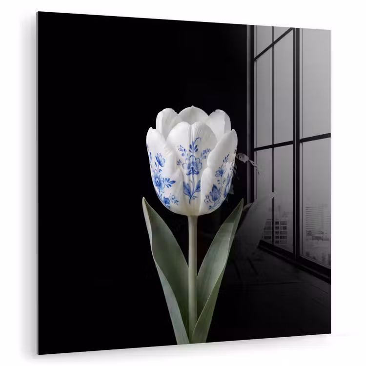 Glas schilderij - Tulp Delfts Blauw