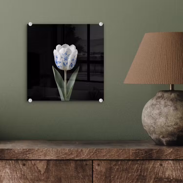 Glas schilderij - Tulp Delfts Blauw — 4
