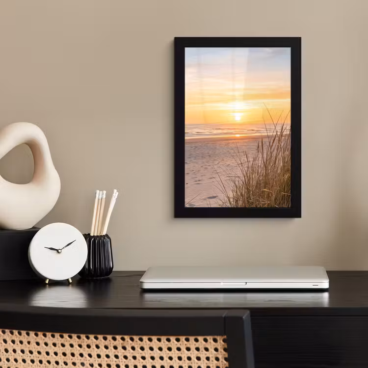 Poster met lijst - Strand Zonsondergang Duingras — 2